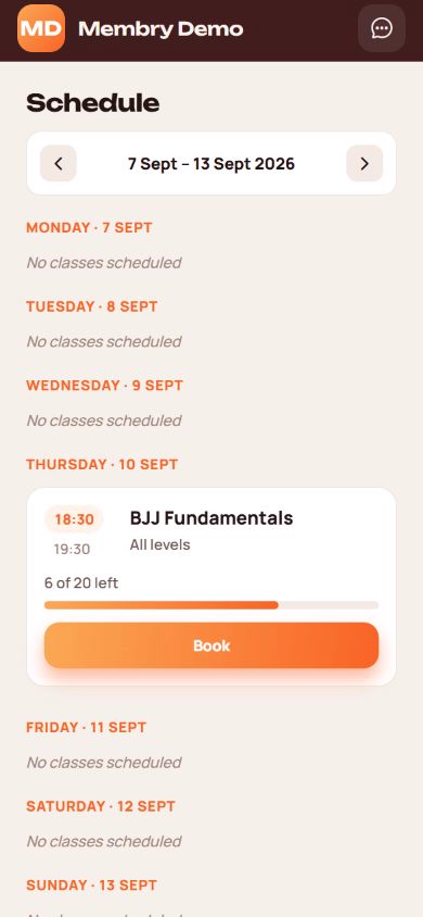 Your member’s app — Bookings